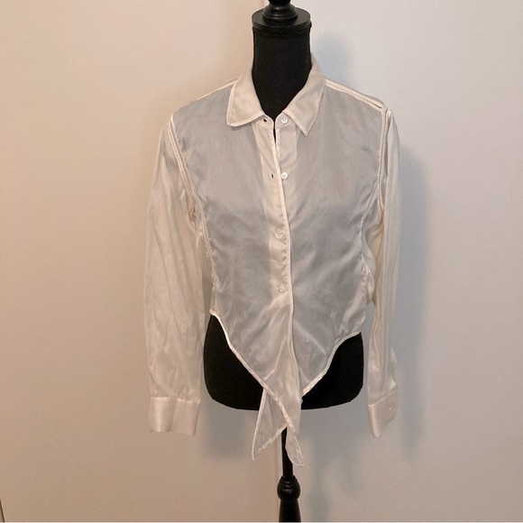 Vtg Sheer Emanuel Ungaro 100% Silk Button Down Shirt/Blouse Tie Front - Picture 7 of 11